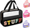 Chenille Letter Clear Makeup Bag Stuff Tote, Preppy Zipper Bag with Handle, Waterproof PVC & Nylon Storage (STUFF-Black)