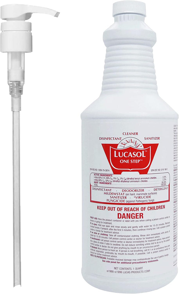 Lucasol One Step Disinfectant, 1 Quart (32 Ounce) All Purpose Cleaner Spray & Dispenser Pump Combo for Hospitals,
