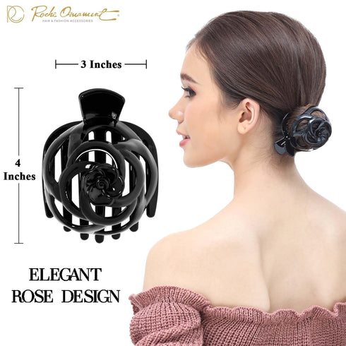 RC ROCHE ORNAMENT 6 Pcs Bun Maker Hair Clip, Side Slide Bun Round Dome Comb Clamp, Large Black