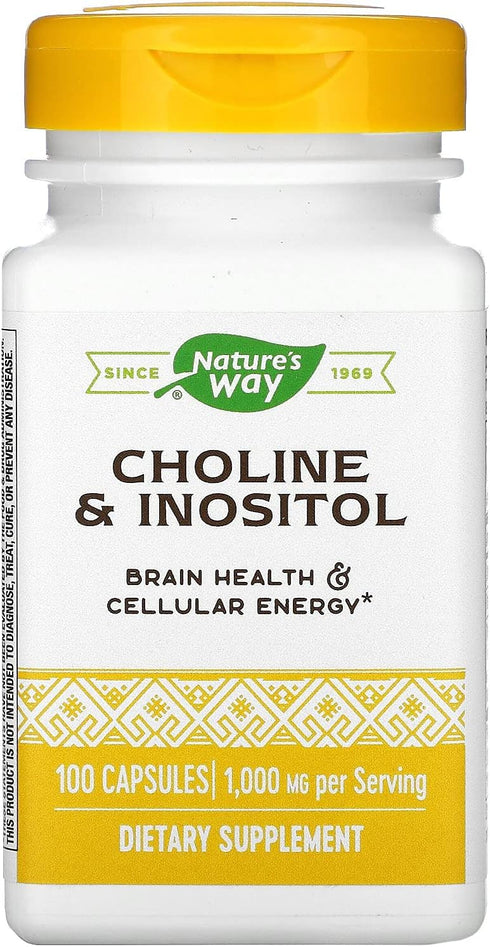 Nature's Way Choline & Inositol, 500 mg Choline & 500 mg Inositol, 100 Capsules, Supports Brain Health & Cellular