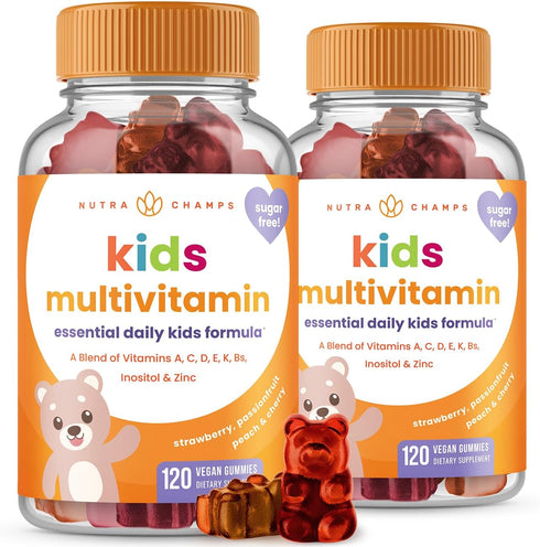 Kids Multivitamin Gummies, Sugar Free, Vegan & Non-GMO, 120 Gummy Vitamins for Kids (2 Pack), Strawberry, Passionfruit,