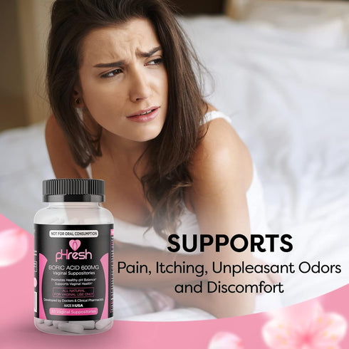 pHresh Boric Acid Suppositories for Women, Suppositories for Odor Use, Natural Feminine Care Supports Vaginal Health