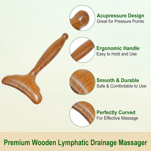 HappyStream 6.13.5 Lymphatic Drainage Massager, Wooden Massage Tools, Body Gua Sha Paddle. Wood Lymphatic Drainage Tool