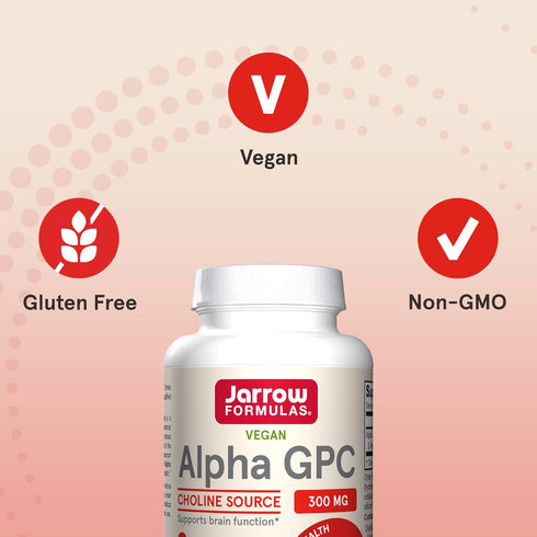 Jarrow Formulas Alpha GPC, 300mg, Dietary Supplement, Brain Health Supplements for Adults, 60 Veggie Capsules