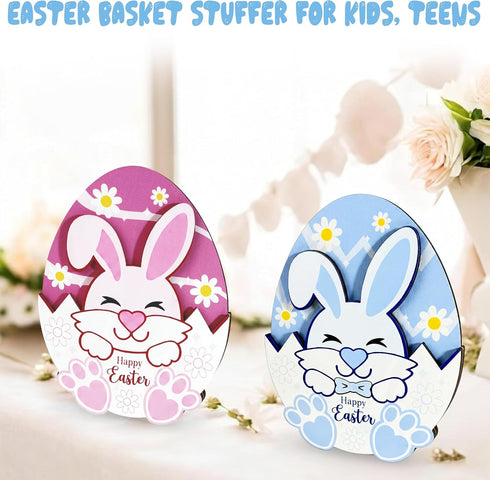 Pack 2 Easter Bunny Gift Holder for Cash, of Wooden Rabbit Currency Display, Spring Basket Stuffers for Teens & Kids