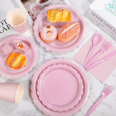 175 Pcs Pink Paper Plates and Napkins - 25 Guest Light Pink Party Supplies for Baby Shower & Birthday