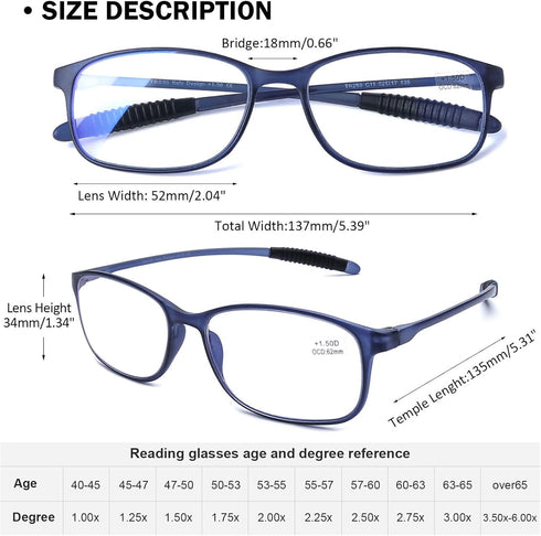 AQWANO Reading Glasses, 4 Pack Blue Light Blocking for Men Women, Lightweight TR90 Flexible Frame, 3.0