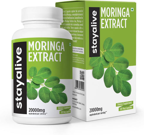 STAY ALIVE Pure Moringa Capsules, 20000mg Equivalent - 120 Vegan Moringa Pills for Immune & Digestive Support