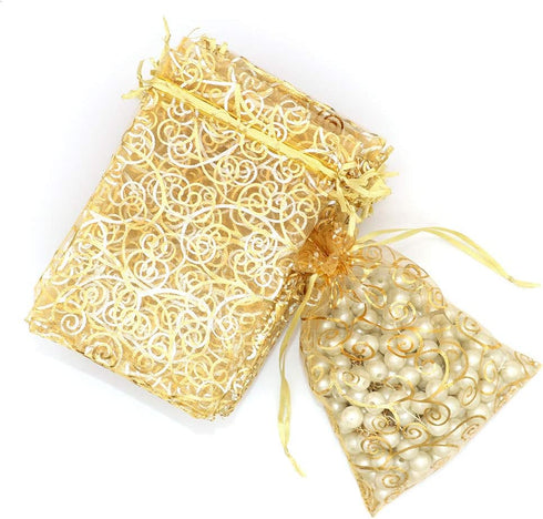 Staruby Organza Gift Bags 100Pcs, Gold Sheer 4x6 Inch Favor Bags for Wedding Party Favors