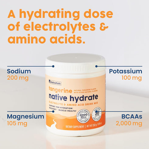 NativePath Native Hydrate, Zero Sugar Electrolytes Powder, Tangerine Hydration Powder, 30 Servings