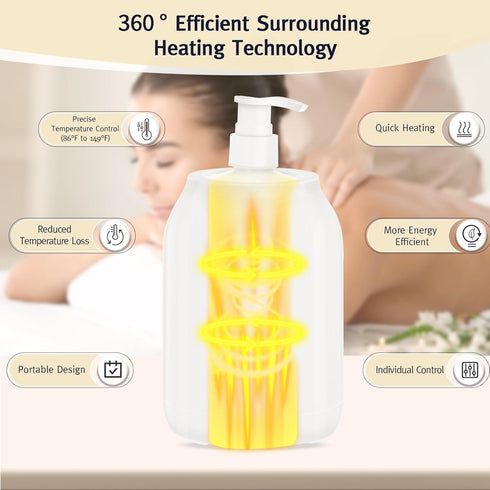 Meifuly Oil Warmer for Massage Therapy & Personal Use, Quick Lotion Warmer Heats Up, with Two Bottles, Adjustable