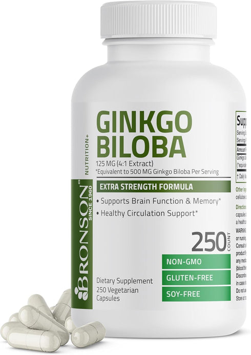 Bronson Ginkgo Biloba Extra Supports Memory & Brain Function, 250 Vegetarian Capsules