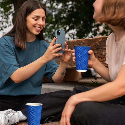 JollyPack 120 Pack 16 oz Paper Coffee Cups, Blue Disposable Beverage Cups with Insulated Ripple Wall for Coffee, Tea