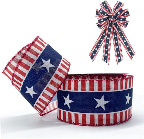Hying 4th of July Ribbons, 2.5" X 10 Yards Patriotic Wired Edge Ribbons for Gift Wrapping Memorial Day