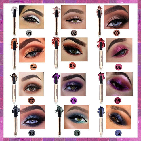 2 in 1 Eyeshadow Stick and Sponge Makeup Brush, Long Lasting Waterproof Cream Shimmer Shadow Pencil