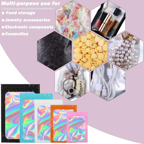 150-pack 6 x 9 in Holographic Mylar Bags with Clear Window, Resealable Foil Pouches for Food Storage, Smell Proof