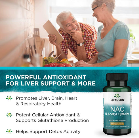Swanson Premium Brand NAC N-Acetyl Cysteine - 600 mg, 100 Capsules, Antioxidant and Cellular Health Support Supplement