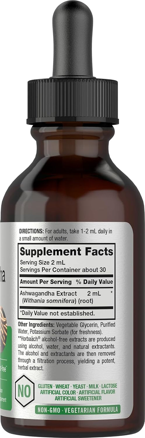 Horbaeach Ashwagandha Root Liquid Extract | 2 fl oz | Alcohol Free Tincture | Vegetarian, Non-GMO, Gluten Free Supplement