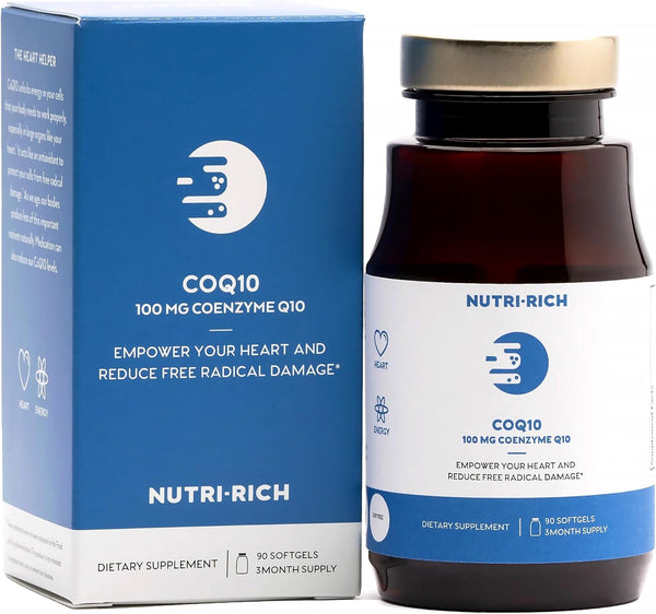 Nutri-Rich CoQ10 HIGH POTENCY 100mg - Coenzyme Q10 Antioxidant for Heart Health & Cellular Energy, 90 Softgels