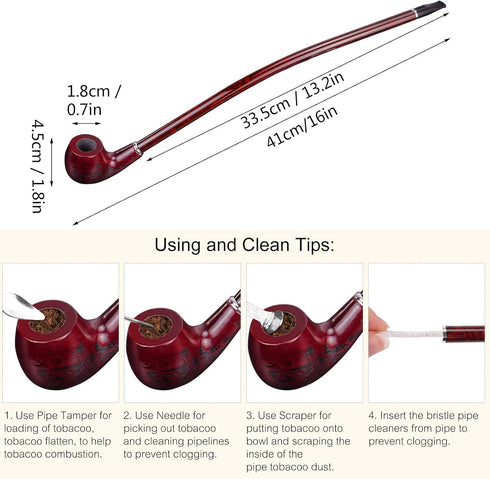 Hysagtek 16" Long Churchwarden Tobacco Pipe, Wooden Long Stem Smoking Pipe with Gift Box, Random Pattern