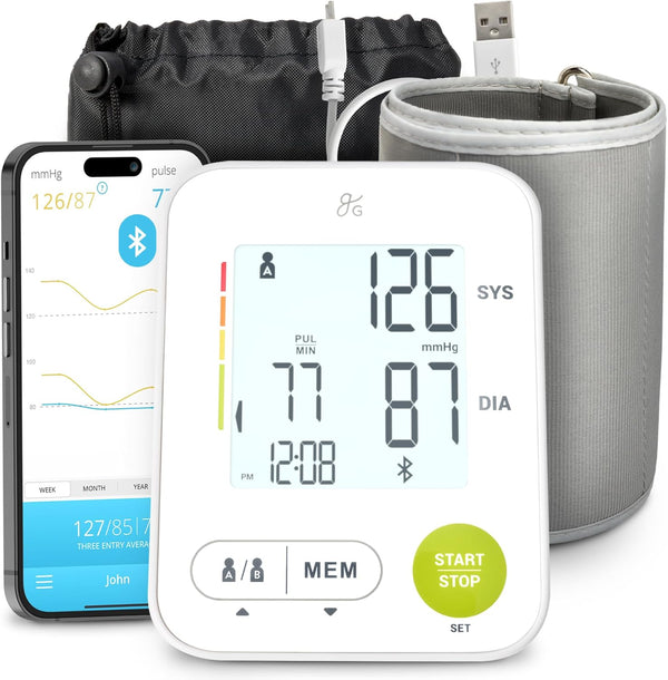 Bluetooth Blood Pressure Monitor by Greater Goods, Upper Arm BP Machine with Wide Range Cuff