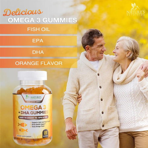 Omega 3 Fish Oil Gummies - 120 Gummies, Heart Healthy Supplement with DHA & EPA for Joint & Brain Support