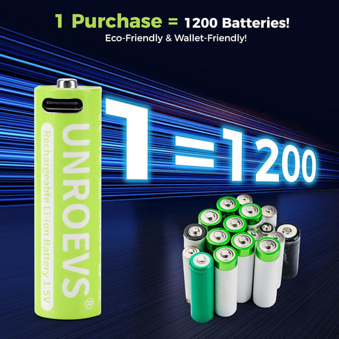 UNROEVS 4 Packs, 3400mWh 1.5V 2-in-1 Cable,2H Rechargeable Lithium AA Batteries Rechargeable Double A Battery