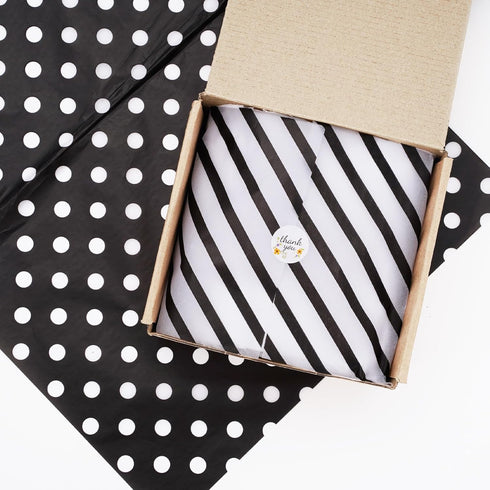 Whaline 120Pcs Checkered Black White Tissue Paper, Star Stripes Polka Dots Pattern for Home Wedding Birthday Gift Wrap