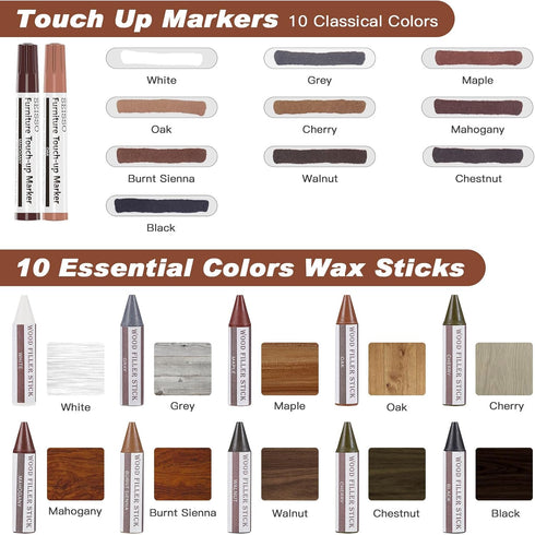 SEISSO Furniture Markers Touch Up - 25 Pcs Wood Repair Kits with Wax Sticks for Scratches & Stains