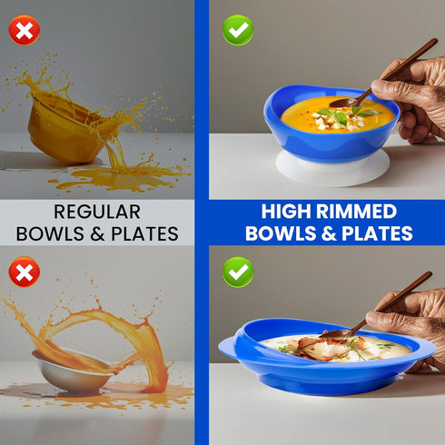 2Pack Spill Proof Scoop Bowl with Non-Skid Suction Base, Adaptive Self-Feeding Dinnerware for Elderly and Disabled