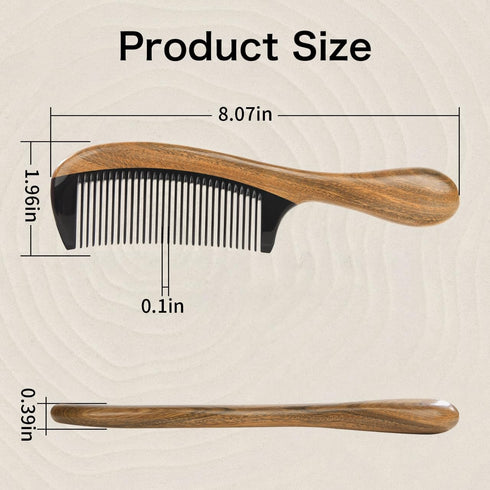 Onedor Handmade Hair Combs - Buffalo Horn and Sandalwood, Anti-Static Wooden Detangler (Fine Tooth)