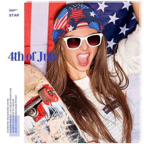 Olbye 4th of July Headband, Patriotic American Flag Hairband, USA Red White Blue Wide Knotted Head Band