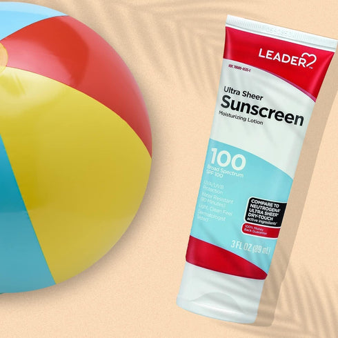 Leader Travel Sunscreen SPF 100+, Ultra Sheer Dry-Touch Water Resistant Lotion, 3 Fl Oz