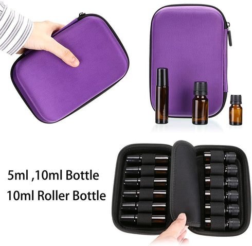 Hipiwe Hard Shell Essential Oil Carrying Case, Holds 12 Bottles, Travel Size Organizer for Essential Oils (Purple)