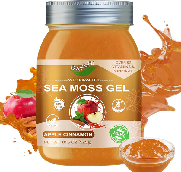 Seamoss Raw Organic Gel | 18.5 Oz Irish Sea Moss Supplement for Immune Support (Apple Cinnamon)