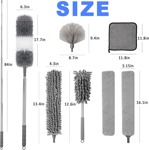 Microfiber Duster Kit, 19 Pcs with 30 to 100 Inches Extension Pole, Washable Feather Duster for Cleaning Ceiling Fans