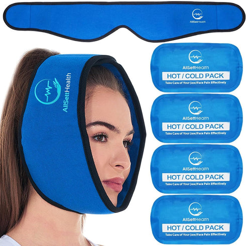 Face Ice Pack Wrap for TMJ Relief - 4 Reusable Hot & Cold Gel Packs for Mouth, Oral & Facial Surgery Pain
