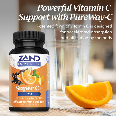 Zand Immunity Super C+ PM, Nighttime Immune Support with Melatonin, 1000mg PureWay-C Vitamin C, 60 Tablets