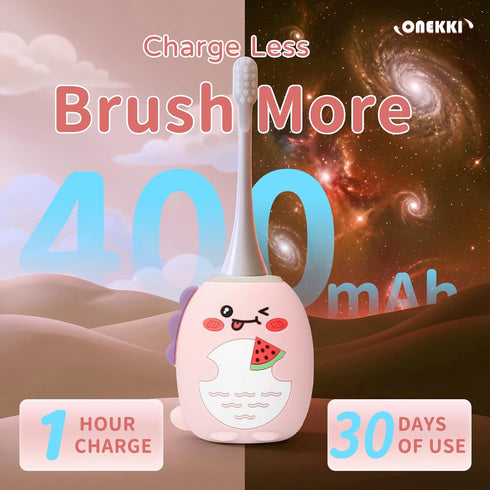 Onekki 4 2 3 IPX7 2-12 Kids Electric Toothbrush U Shaped with Brush Heads, Rechargeable Toddler Toothbrush with Mins