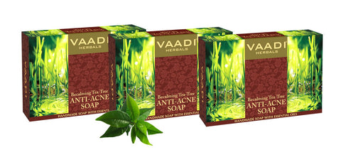 Vaadi Herbals All Natural Tea Tree Oil Bath Bar Soap - Pack of 3 (2.65 Ounces Each, 8 Ounces Total)