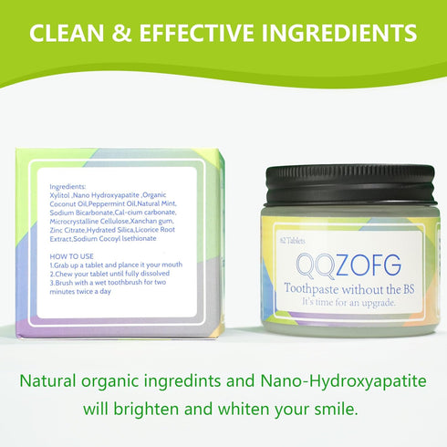Toothpaste Tablets, Fluoride Free Nano Hydroxyapatite Toothpaste Tabs, Sensitive Peppermint Flavored, Eco & Travel
