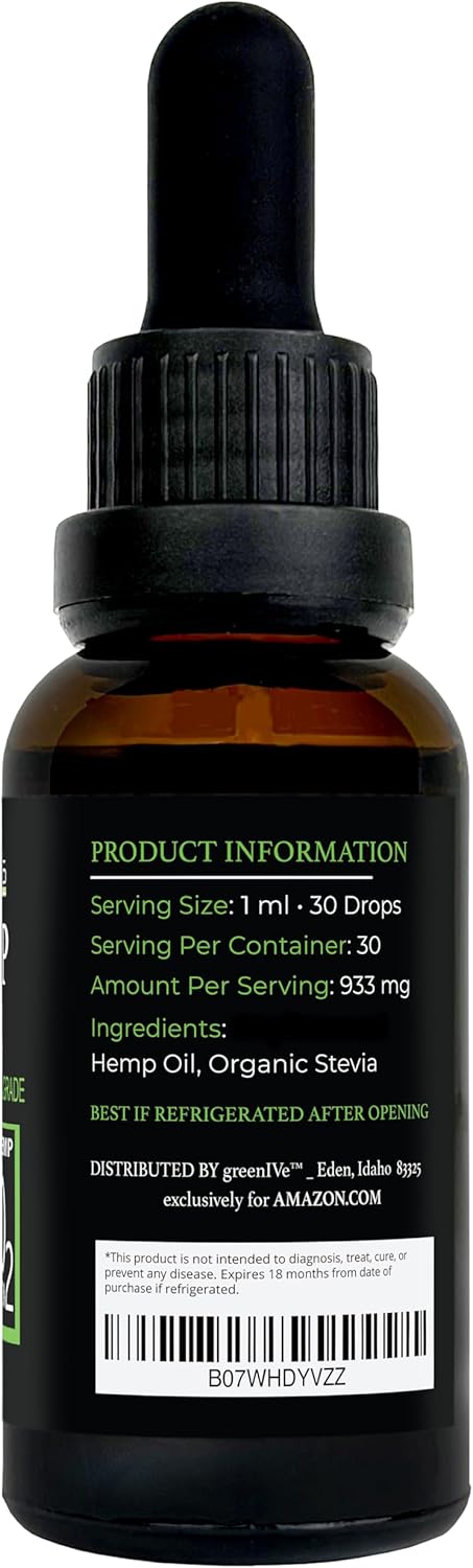 GreenIVe Hemp Drops 28,000mg Organically Grown Pure Hemp Oil Drops, Vegan Omegas, Natural Potent Results (4 Pack)