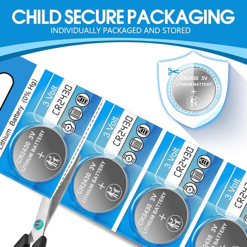 20 Count Pack CR2430 3V Lithium Coin Battery for Remote Controls, Car Key Fobs