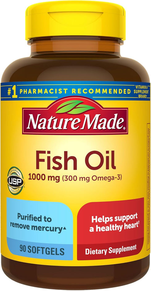 Nature Made Fish Oil 1000 mg Softgels | 90 Softgels | Omega 3 Supplement for Healthy Heart Support | 45 Day Supply