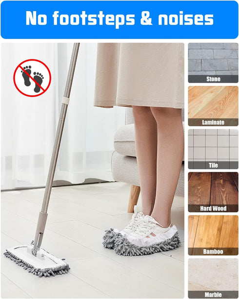 8 Pcs Mop Slippers Socks - Washable Reusable Microfiber Shoe Covers for House Cleaning (Grey).