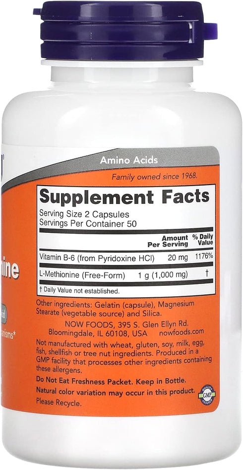 NOW Foods L-Methionine 500 mg 100 Caps