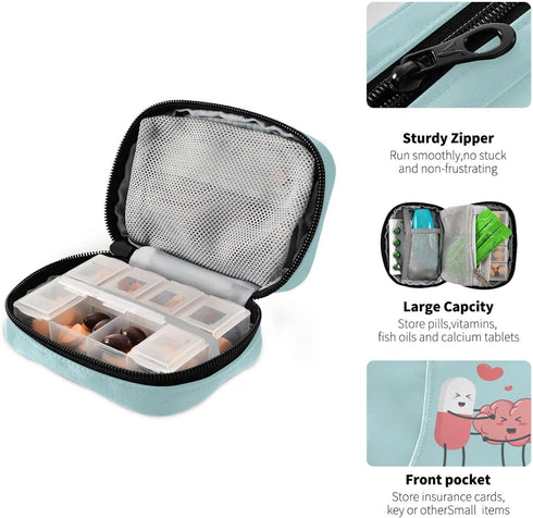 Naanle 7 Happy Pills Pill Box Day Pill Case Bag Travel Pill Organizer Bag with Zipper Weekly Case Portable Compact Size