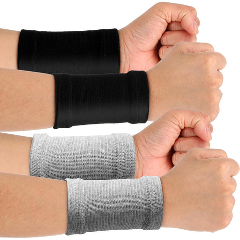 Wrist Compression Sleeve - 2 Pairs Spandex Soft Elastic Wrist Brace Hand Band for Arthritis Pain Relief (Gray+Black)