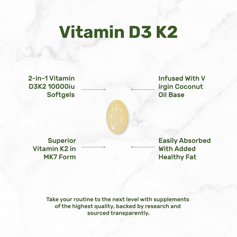 DEAL SUPPLEMENT Sunshine Vitamin D - 10000 IU Vitamin D3 with K2 MK7, Easy to Swallow for Bone & Immune Support