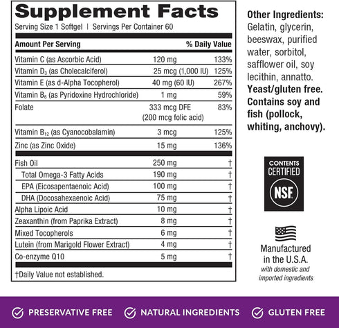 EyePromise Restore Supplement - 60 Softgel Capsules with Lutein, Vitamin C, D, E, Omega-3 Fish Oil, Zeaxanthin -